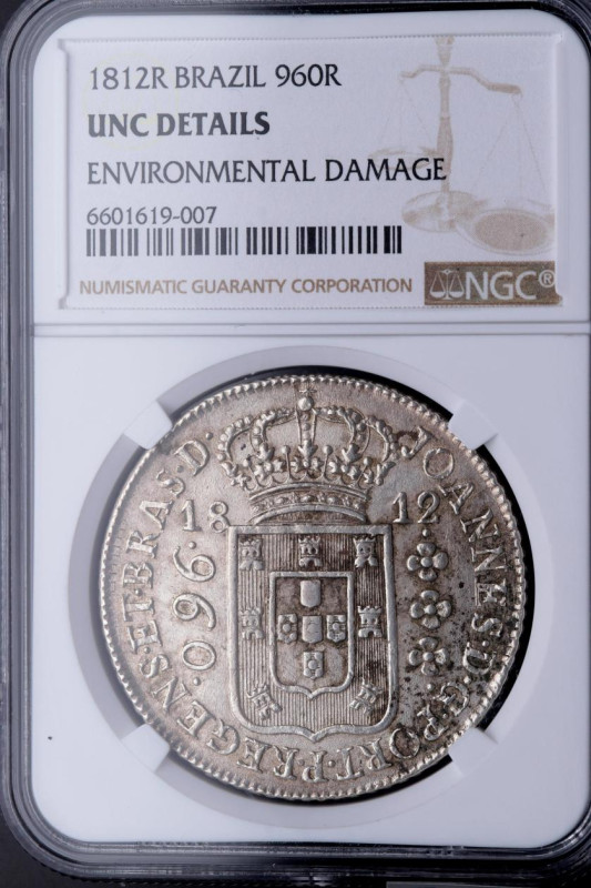 1812. Brasil. Río de Janeiro. 960 réis. KM# 307. Ag. Encapsulada en NGC en UNC-D...