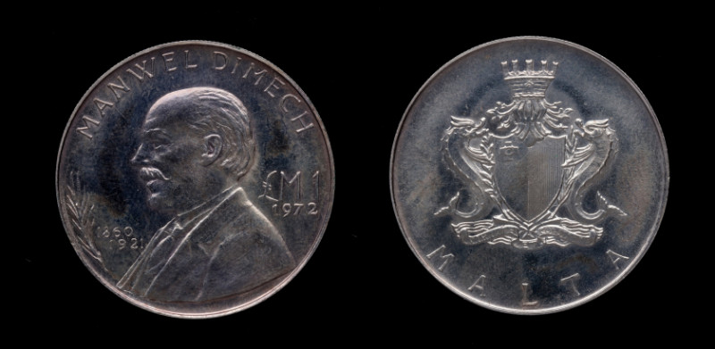 1972. Malta. Roma. 1 libra. KM# 13. Ag. 9,93 g. SC-. Est.25.