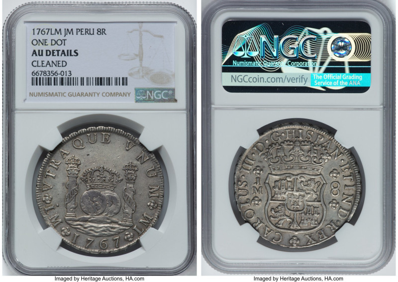 Charles III 8 Reales 1767 LM-JM AU Details (Cleaned) NGC, Lima mint, KM-A64.2, C...