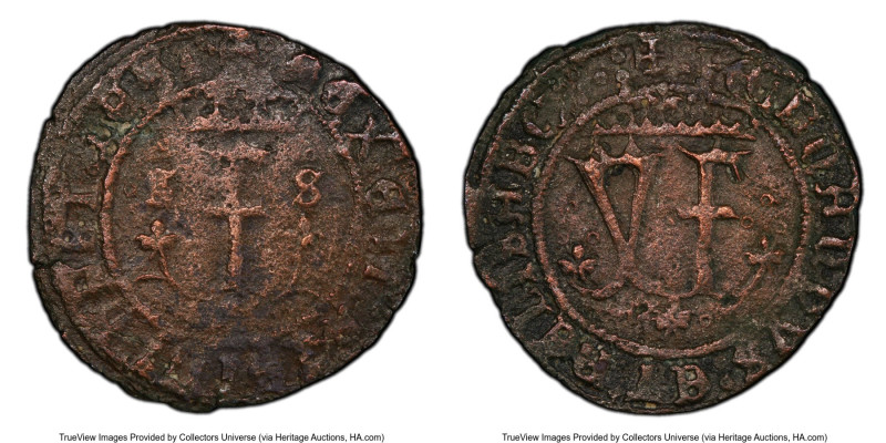 Ferdinand & Isabella 2 Maravedis ND (1474-1504)-S VF Details (Environmental Dama...