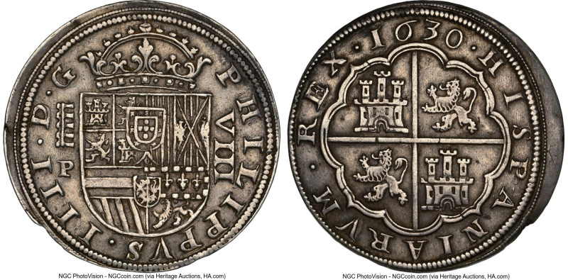 Philip IV 8 Reales 1630 (Aqueduct)-P XF45 NGC, Segovia mint, KM76, Cal-1588. A m...