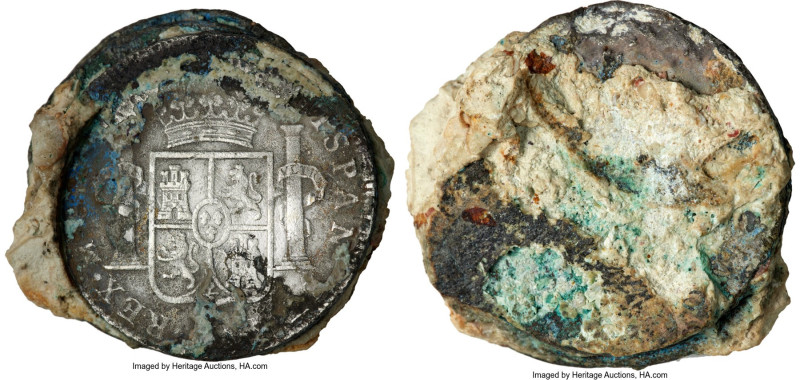 3-Coin 8 Reales ND (1772-1825) Shipwreck Clump, An attractive clump with a parti...