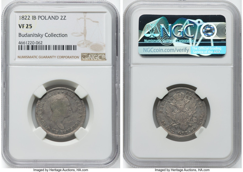 Alexander I of Russia 2 Zlote 1822-IB VF25 NGC, Bit-838 (R), KM-C99b. Adjustment...