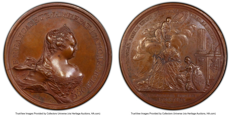 Elizabeth bronzed Specimen "Coronation" Medal 1742-Dated SP62 PCGS, Diakov-86.5....