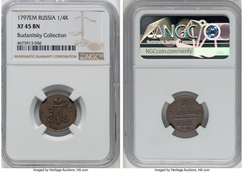 Paul I & Alexander I 5-Piece Lot of Certified copper Assorted Issues NGC, 1) Pau...