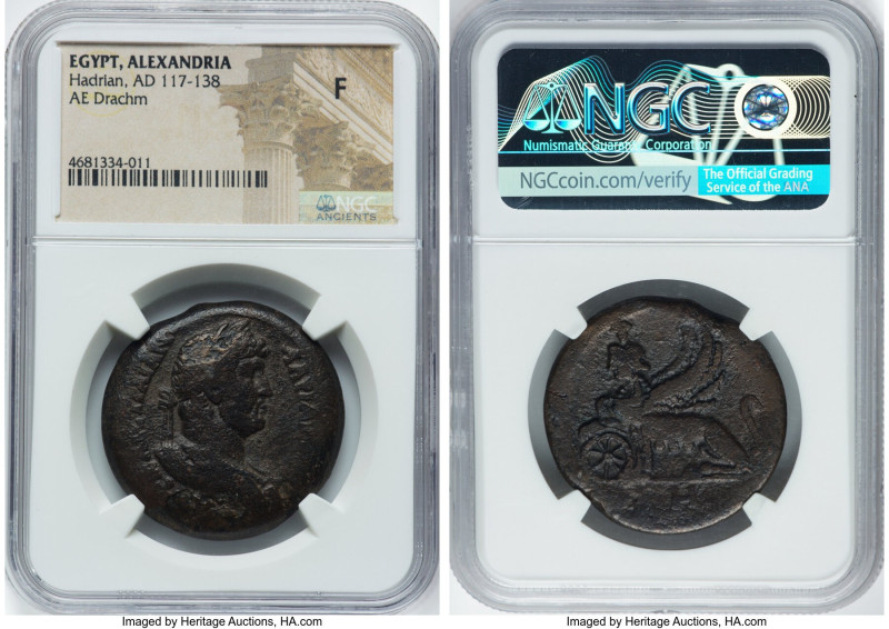 EGYPT. Alexandria. Hadrian (AD 117-138). AE drachm (33mm, 12h). NGC Fine. Dated ...