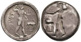 Antike Griechen
Bruttium Caulonia, Stater (7,69 g), 530-480 v. Chr. Av.: Apollon nach rechts stehend. Rev.: Apollon incus nach links. SNG ANS, 156 Se...
