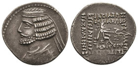 Antike Griechen
Baktrien Parthien, Drachme (3,41g), Orodes II., 57-38 v. Chr., Susa. Av: Büste nach links. Rev: Sitzender König mit Bogen nach rechts...