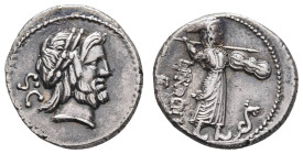 Antike Römer
Münzen Römische Republik L. Procilius, Denar (3,65 g), 80 v. Chr., Rom. Av.: Belorbeertes Haupt des Jupiter nach rechts. Rev.: Juno Sosp...