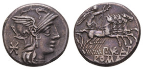 Antike Römer
Münzen Römische Republik P. Maenius Antiaticus, Denar (3,92 g), 132 v. Chr. Av.: Kopf der Roma mit geflügeltem Helm nach rechts, hinter ...