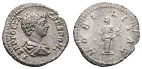 Antike Römer
Münzen Römische Kaiserzeit Geta (unter Septimius Serverus), 198-209, Denar (2,96 g), Rom. Av.: Barhäuptige und drapierte Büste Getas nac...