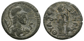 Antike Römer
Münzen der Römischen Provinzen Lydien, Thyateira, Æ (3,98 g), 218-235 (Elagabal bis Severus Alexander). Av.: Drapierte Büste der Athena ...