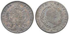 Deutschland bis 1800 Bayern Herzogtum
 20 Kreuzer, 1779, Karl Theodor, Hahn 379, Patina, vz.
