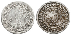 Deutschland bis 1800 Braunschweig-Wolfenbüttel Herzogtum
 6 Mariengroschen (3,13 g), 1689, Rudolf August und Anton Ulrich, KM 569, av. gereinigt, ss....