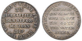 Deutschland 1800-1871 Frankfurt am Main Freie Stadt
 Silberjeton, 1817, zur 300-Jahrfeier der Reformation, Slg. Goppel 440, vz.
