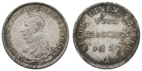 Deutschland 1800-1871 Preussen
 1/6 Taler (4 Groschen), 1817, A, Friedrich Wilhelm III., AKS 25, J. 36, kl. Rf., vz+.