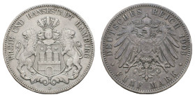 Silbermünzen des Kaiserreichs Hamburg
 5 Mark, 1903, J, Kratzer, ss, J.65.