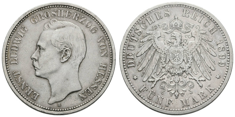 Silbermünzen des Kaiserreichs Hessen
 5 Mark, 1899, Ernst Ludwig, kl. Rf., ss. ...