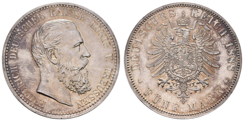 Silbermünzen des Kaiserreichs Preussen
 5 Mark, 1888, Friedrich III., kl. Kratz...