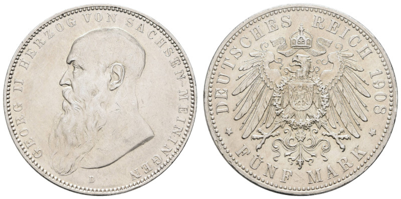 Silbermünzen des Kaiserreichs Sachsen-Meiningen
 5 Mark, 1908, Georg II., kl. R...