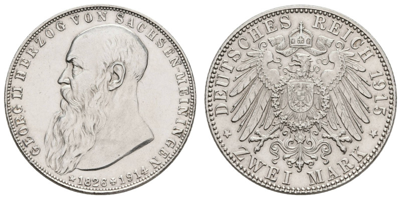 Silbermünzen des Kaiserreichs Sachsen-Meiningen
 2 Mark, 1915, Georg II. auf se...