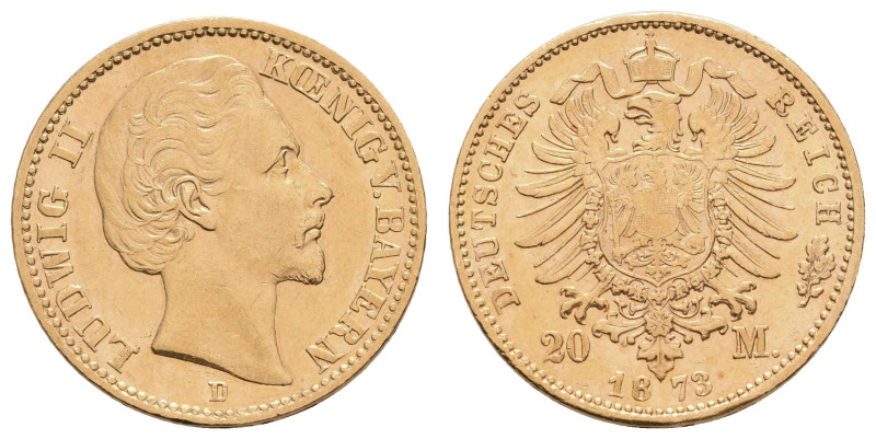 Goldmünzen des Kaiserreichs Bayern
 20 Mark, 1873, Ludwig II., kl. Rf., ss+. J....