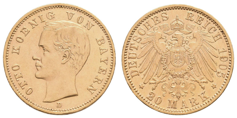 Goldmünzen des Kaiserreichs Bayern
 20 Mark, 1905, Otto, kl. Rf., ss-vz. J. 200...