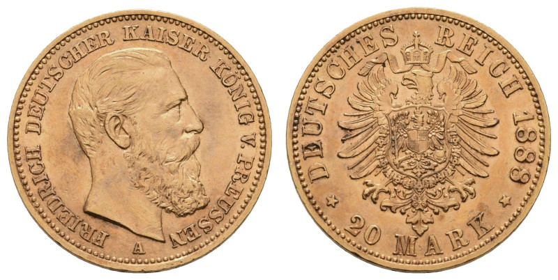 Goldmünzen des Kaiserreichs Preussen
 20 Mark, 1888, Friedrich III., kl. Rf., s...