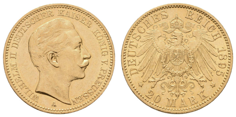 Goldmünzen des Kaiserreichs Preussen
 20 Mark, 1895, Wilhelm II., kl. Rf., ss. ...