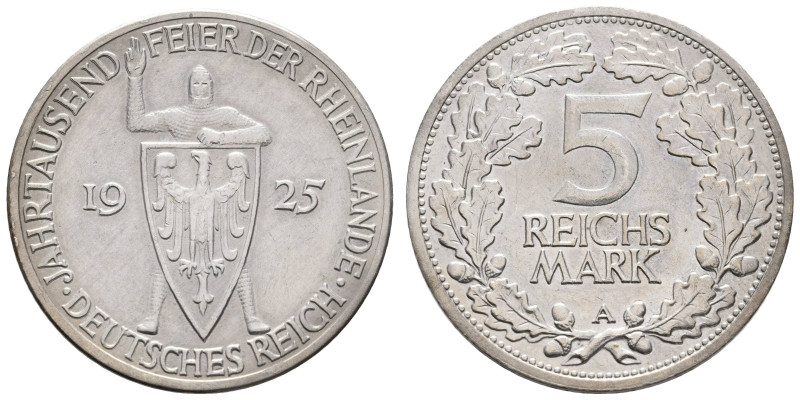 Münzen Weimar
 5 Reichsmark, 1925, A, Rheinlande, ss, J.322.