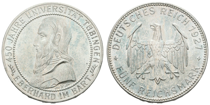 Münzen Weimar
 5 Reichsmark, 1927, 450 Jahre Universität Tübingen, Grünspan, vz...