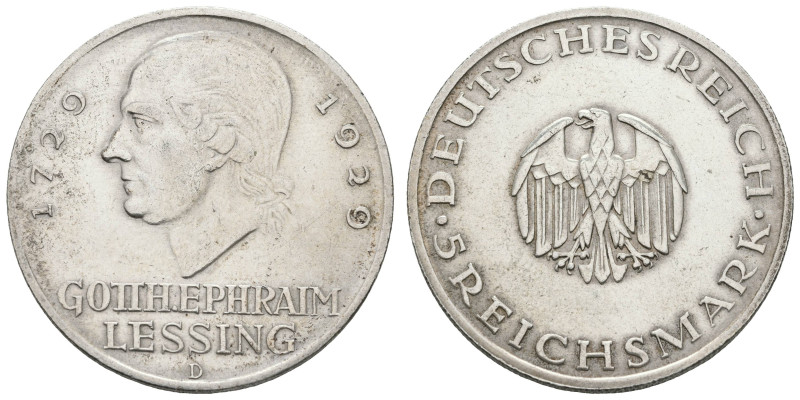 Münzen Weimar
 5 Reichsmark, 1929, D, 200. Geburtstag von Gotthold Ephraim Less...