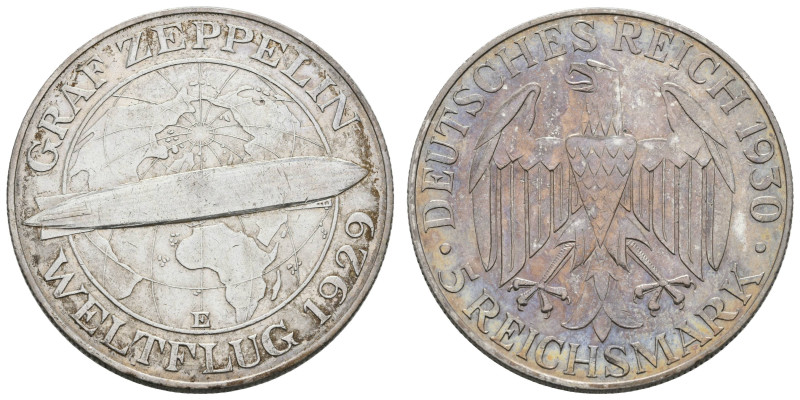 Münzen Weimar
 5 Reichsmark, 1930, E, Zeppelin, fast vz, J.343.