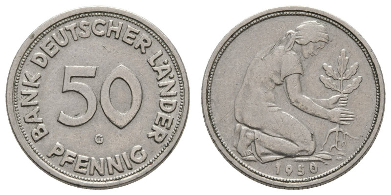 Münzen Bund ab 1946
 50 Pfennig, 1950, G, Bank Deutscher Länder, ss, J.379.