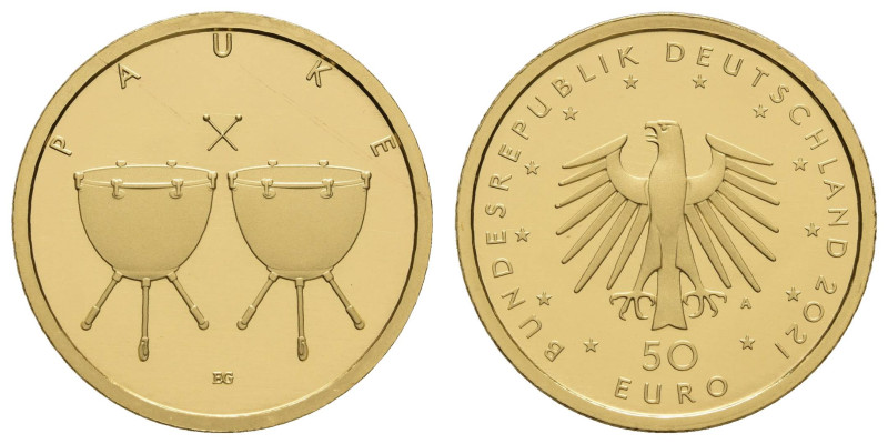 Münzen Bund ab 1946
 50 Euro, Gold, 2021, Pauke. Mit Zertifikat in Ausgabeschat...