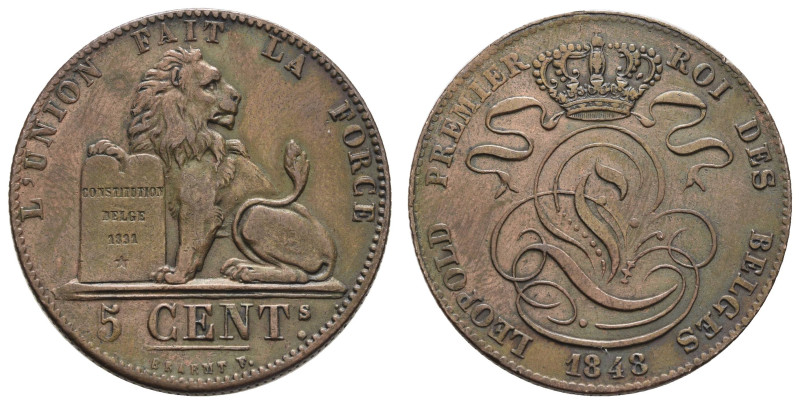 Europa und Übersee Belgien
 5 Centimes, zwei Stück, 1848, Morin 75, kl. Randfeh...