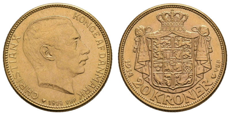 Europa und Übersee Dänemark
 20 Kronen, Gold, 1914, Christian X., Kopenhagen, F...