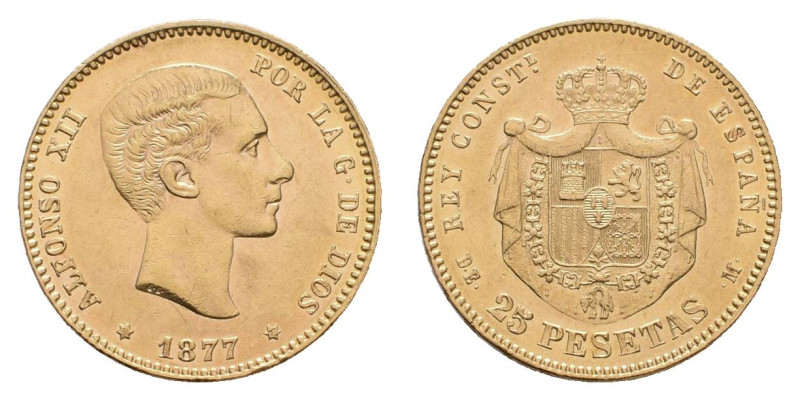 Europa und Übersee Spanien
 25 Pesetas, Gold, 1877, Alfonso XII., Fb 342, kl. R...