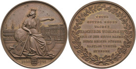 Medaillen Medaillen Deutschland vor 1900
 Hamburg, Bronzemedaille (Dm. ca. 42,40mm, ca. 42,23g), 1841, von H. Lorenz, auf die neue Börse. Av: Sitzend...