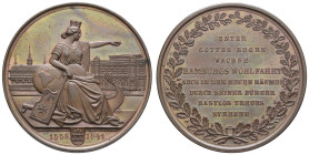 Medaillen Medaillen Deutschland vor 1900
 Hamburg, Bronzemedaille (Dm. 42,5mm, ca. 42,4g), 1841, von H. Lorenz, auf die neue Börse. Av: Sitzende Harm...