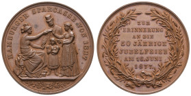 Medaillen Medaillen Deutschland vor 1900
 Hamburg, Bronzemedaille (Dm. 42,6mm, 33,4g), 1877, von Lorenz, auf das 50 jährige Jubiläum der Sparkasse. A...