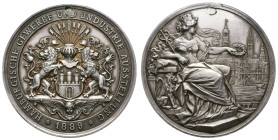Medaillen Medaillen Deutschland vor 1900
 Hamburg, Silbermedaille (Dm. 70,5mm, 125g), 1889, von Lauer, auf die hamburgerische Gewerbe-und Industrieau...