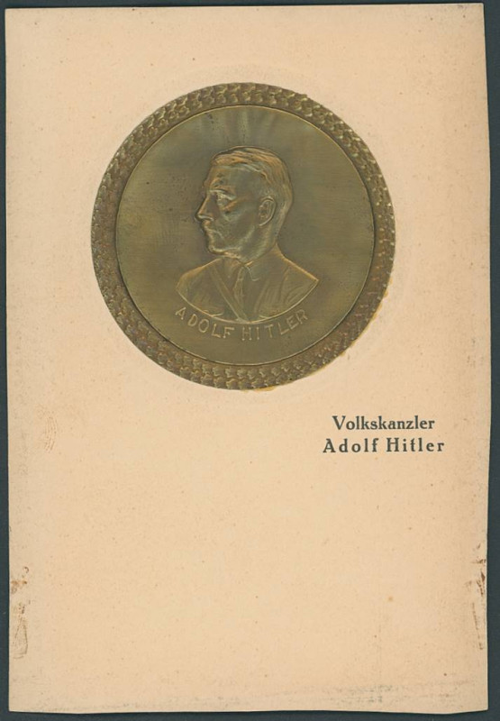 Medaillen Medaillen III. Reich
 Messingfarbene Flachreliefplatte, O ca. 61.5 mm...