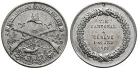Medaillen Medaillen Ausland vor 1900
 Schweiz, WM Schützenmedaille Tir cantonal (20,63g), 1866, offiziell gelocht, Revers Bearbeitungsspuren., ss. 20...