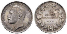Medaillen Medaillen Deutschland nach 1900
 Hessen-Darmstadt, Verdienstmedaille, FÜR / KRIEGS- / VERDIENST, Henkel entfernt, Belegexemplar, ss. 14.46 ...