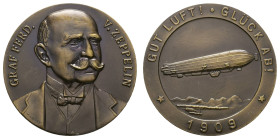Medaillen Medaillen Deutschland nach 1900
 Zeppelin, Bronzemedaille (Dm. 50 mm, 60,5 g), 1909, von M. & W. ST., Zeppelin über Bodensee, Av: Brustbild...
