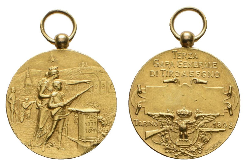 Medaillen Schützenmedaillen
 Italien, Turin, tragbare Goldmedaille (Dm. ca. 23,...