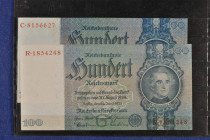 Banknoten Deutsche Reichsbanknoten 1874-1945
 Drittes Reich, 100 Reichsmark 24.6.1935 (5 St.), Ro. 176 a, b, c und F. Erh. I und III.