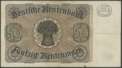 Banknoten Deutsche Reichsbanknoten 1874-1945
 Reichsbanknoten & Reichskassenscheine. 50 Rentenmark 1934 06.076.1934, Serie A 1349304. Erhaltung III-I...