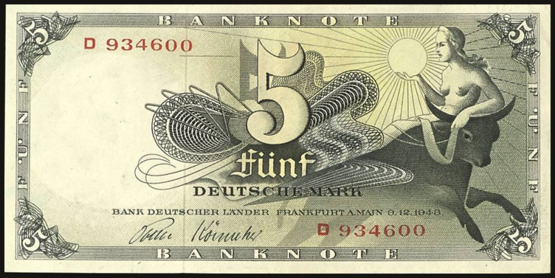 Banknoten Geldscheine Bank deutscher Länder
 Bank deutscher Länder 1948-1949, 5...